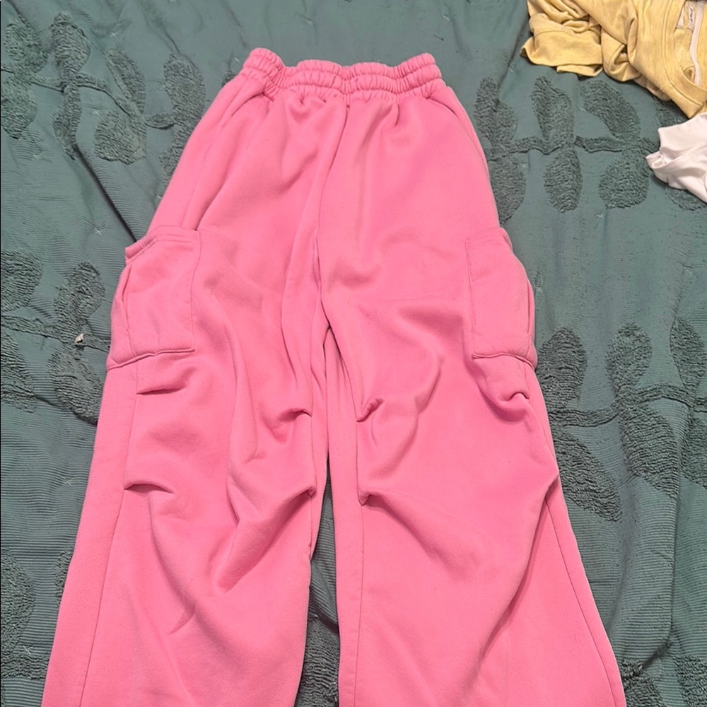 Pink Wide Leg Sweatpants with Elastic Waist